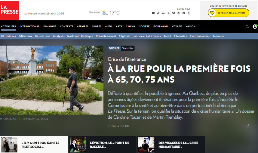 “À la rue pour la première fois à 65, 70, 75 ans.” - La Presse