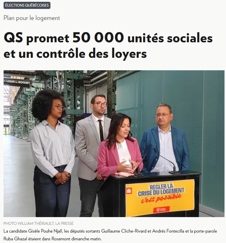 “QS promet 50&nbsp;000&nbsp;unités sociales et un contrôle des loyers” - La Presse