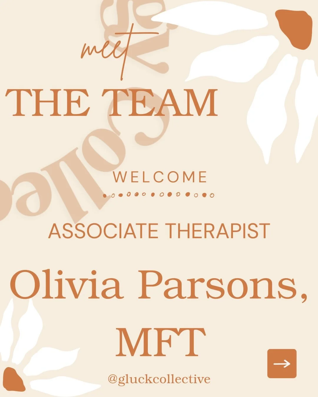 ✨ Meet Olivia Parsons, MFT ✨
Couples &amp; Individual Therapist at Gluck Psychology Collective

We&rsquo;re so excited to introduce Olivia Parsons, MFT, who specializes in couples therapy and individual therapy here in NYC.

Olivia works with individ