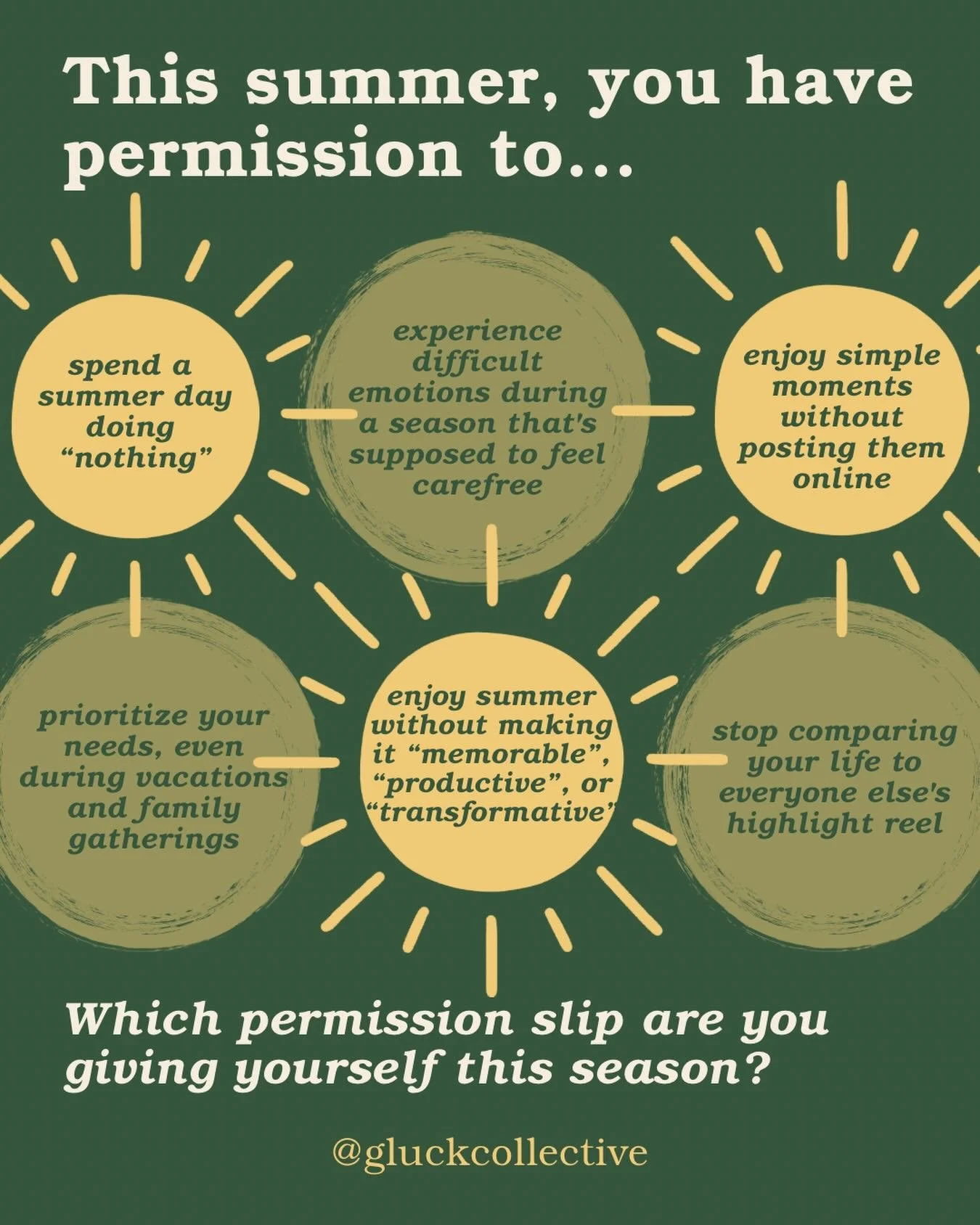 Summer can bring a lot of pressure.

Pressure to travel.
Pressure to be social.
Pressure to have the &ldquo;best summer ever.&rdquo;
Pressure to feel happy simply because the weather is nicer.

But therapy has taught us something important:

You don&