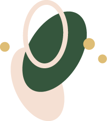 Abstract graphic with overlapping ovals and circles in green, beige, and yellow.