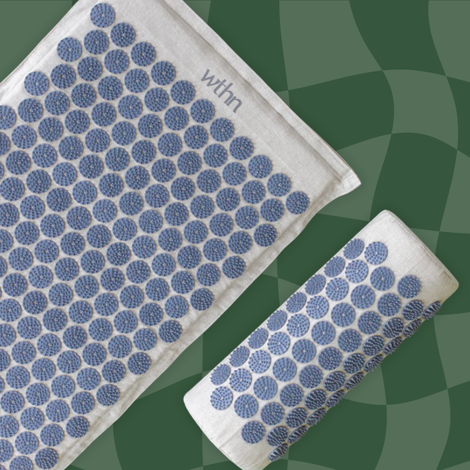 A sheet of blue acupuncture or acupressure needles 