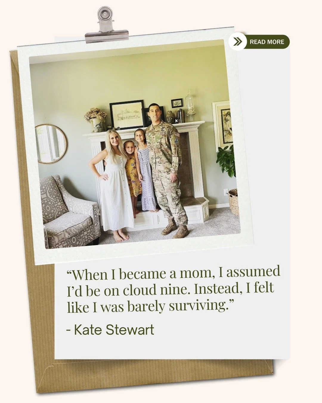 Clinical intern Kate Stewart shares her story as a military spouse and new mom navigating postpartum anxiety far from home. 

Her honesty is a reminder that even in strength, there can be struggle&mdash;and healing begins with saying, &ldquo;I&rsquo;