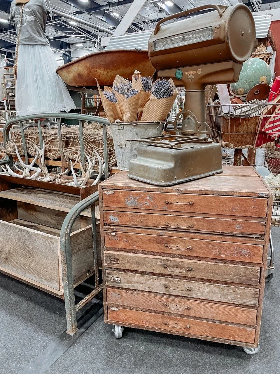 A vintage and rustic chest of drawers.