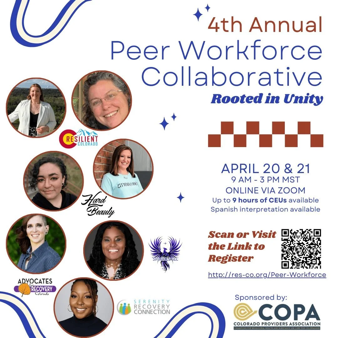 Join us for the 4th Annual Peer Workforce Collaborative: Rooted in Unity

This two-day event will be held on April 20 &amp; 21 from 9 AM - 3 PM MST both days. The full schedule will be announced closer to the event.

This event is a great opportunity