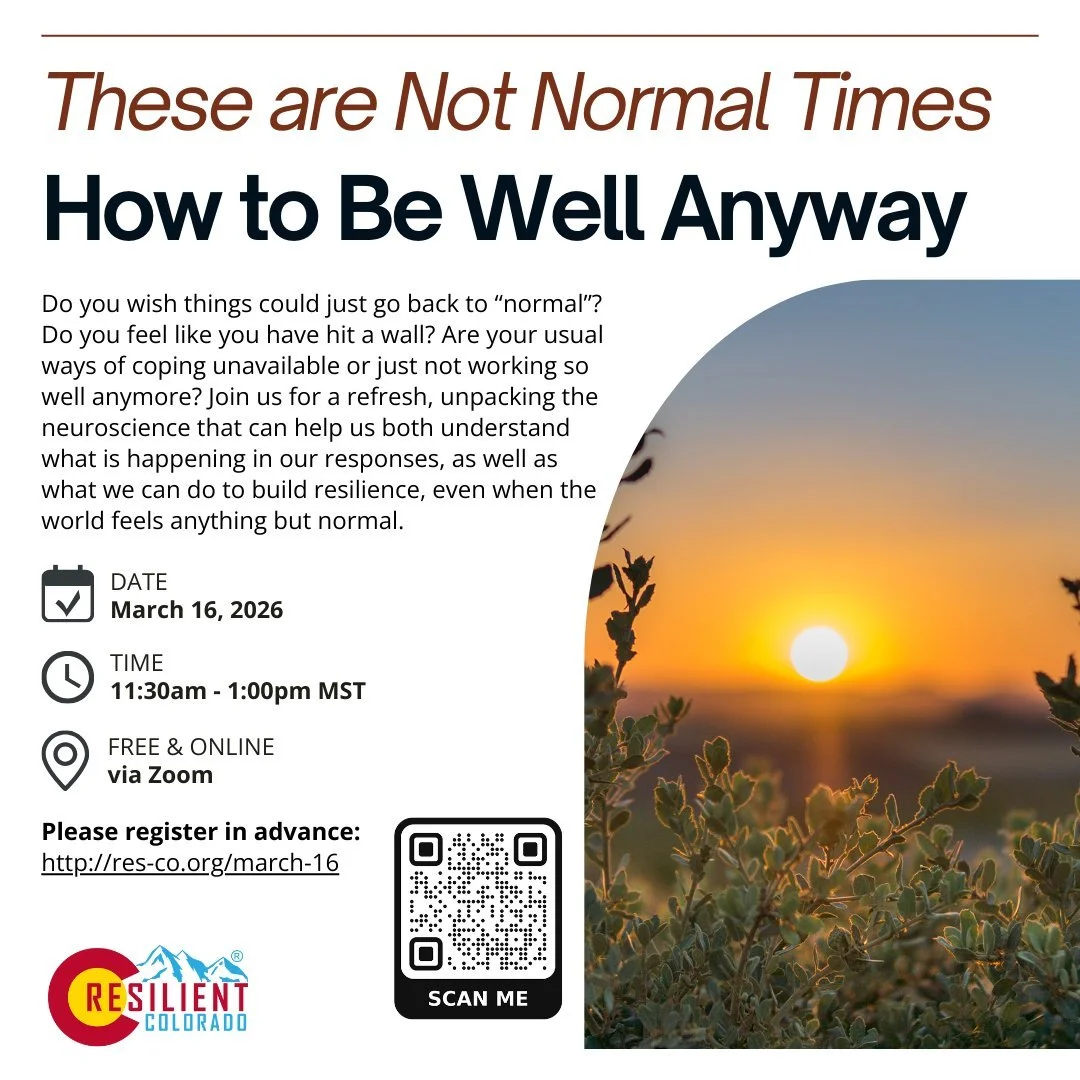 Join us on March 16th for These Are Not Normal Times: How to Be Well Anyway

Do you wish things could just go back to &ldquo;normal&rdquo;? Do you feel like you have hit a wall? Are your usual ways of coping unavailable or just not working so well an