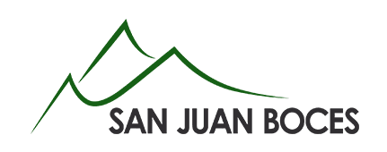 Logo with green mountain peaks and black text reading 'San Juan Boces'