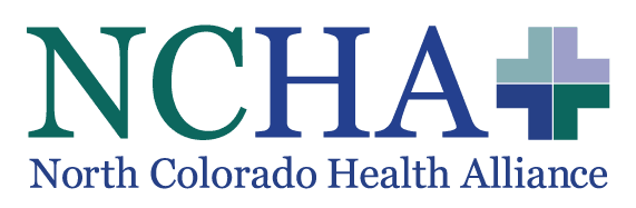 Logo of North Colorado Health Alliance with the acronym NCHA and a plus sign, along with the full name written underneath.
