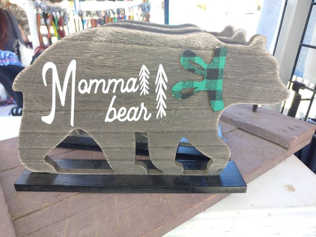 Ornament - Mama Bear - Raw Wood 4x2in