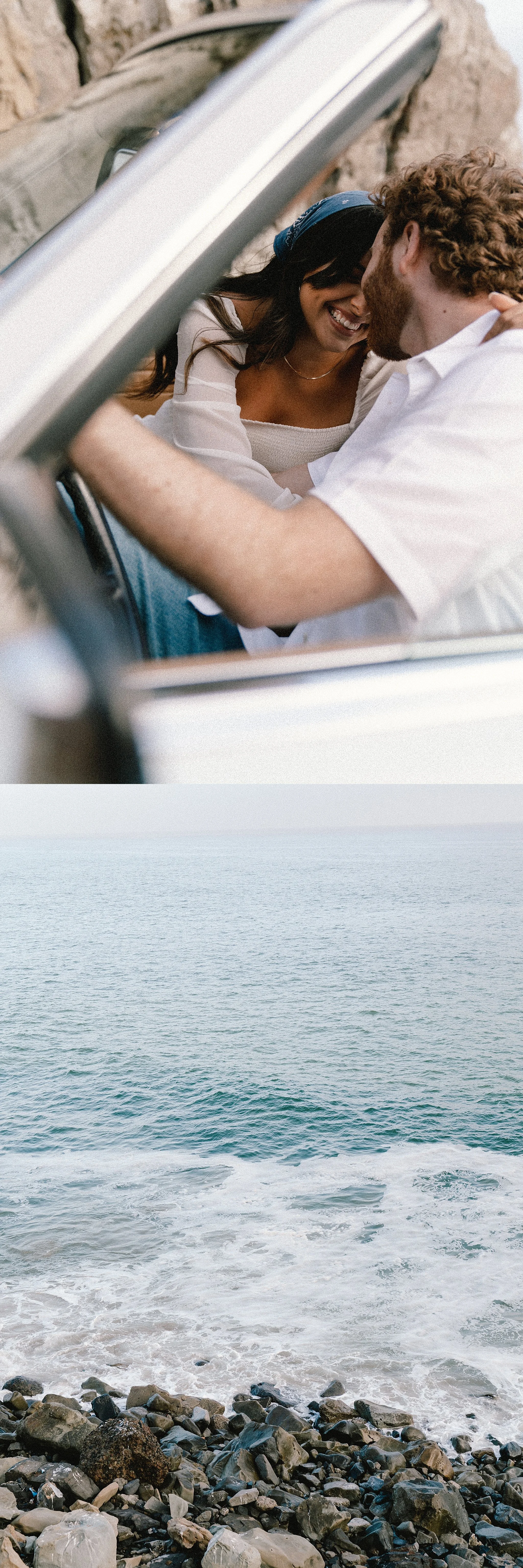 80s Mercedes Romantic Engagement Photography in Malibu California