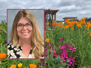 Photo of Emily Creegan within photo of San Carlos Community Garden.
