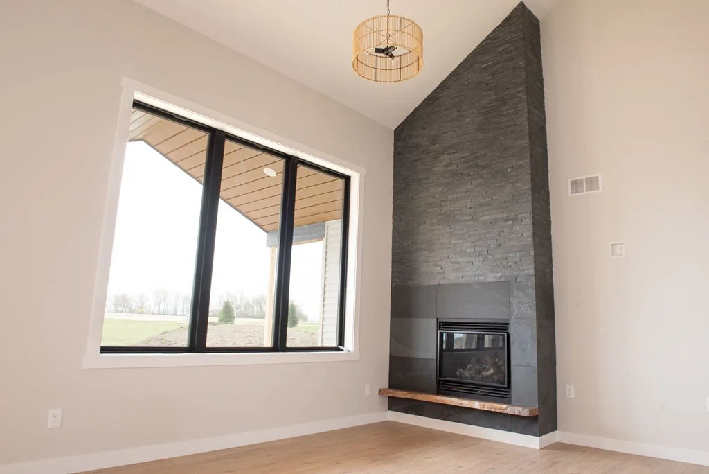 Living room with tall ceilings