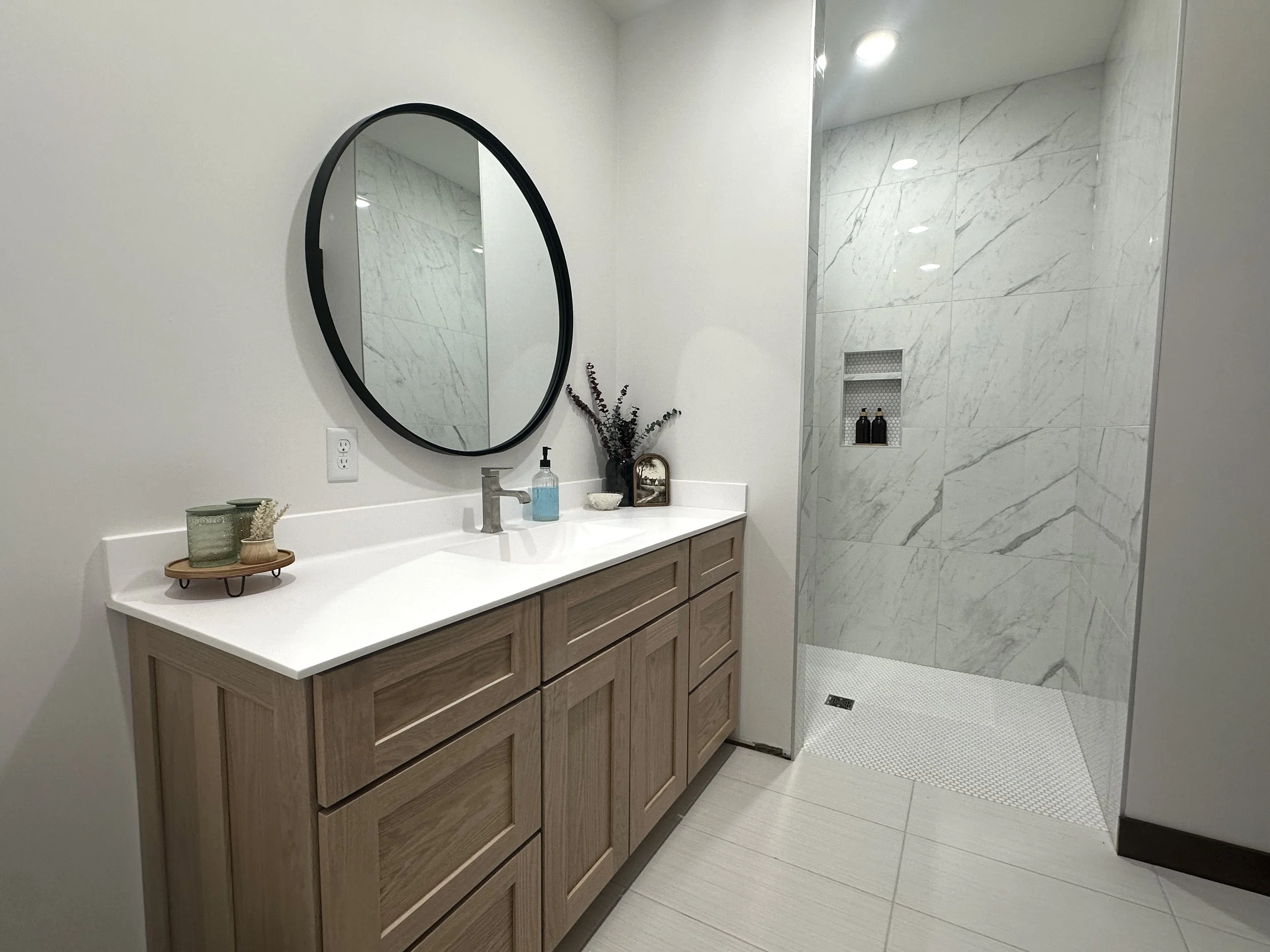 primary ensuite with zero entry tile shower 