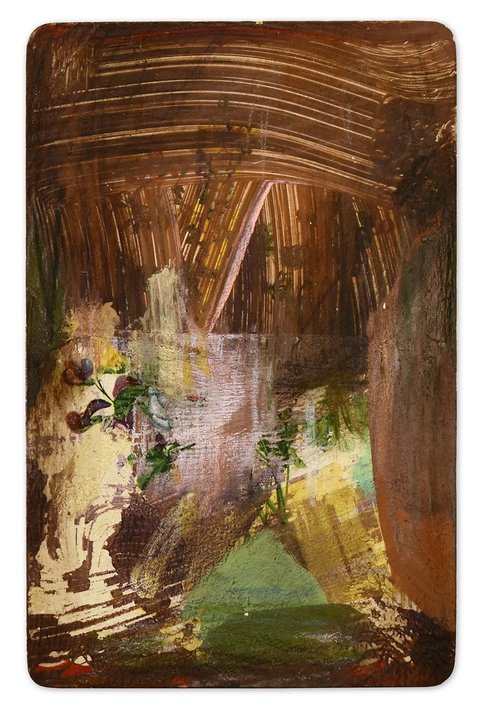 The Meet,  2019, acrylic on found playing card, 3.5 × 2.25 in