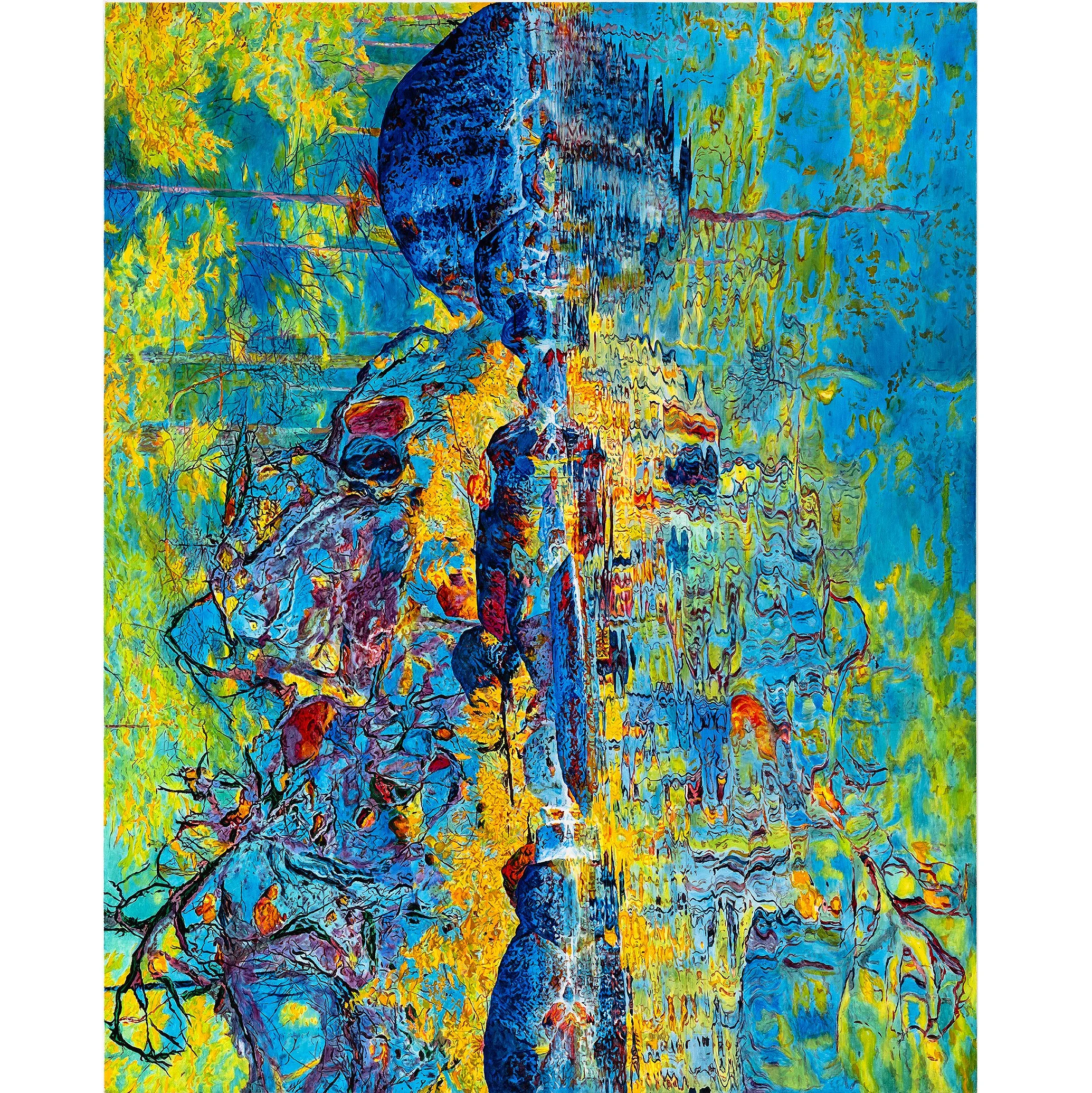 InvBluGrStoneRoot5770, 2025, oil on canvas, 60 x 48 in