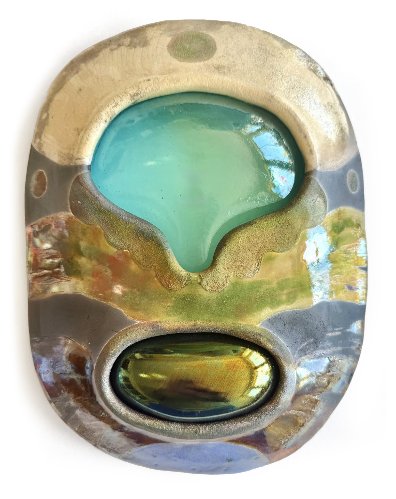  Underworld, 2025, raku ceramic, glass, 12 x 8 x 2 in 