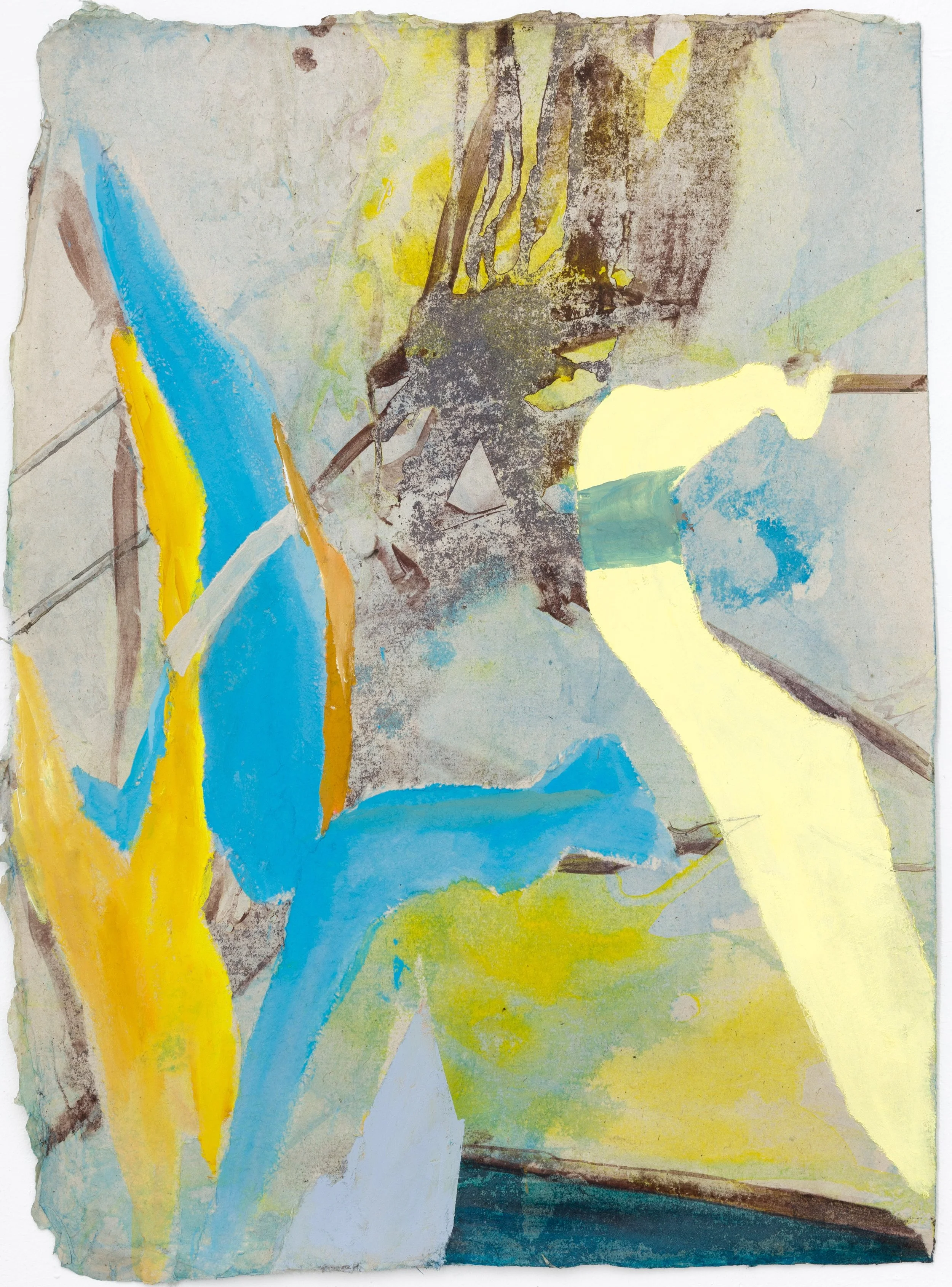  Blue/Yellow, 2024, acrylic and ink on wasli paper, 22 1/2 x 16 1/2 
