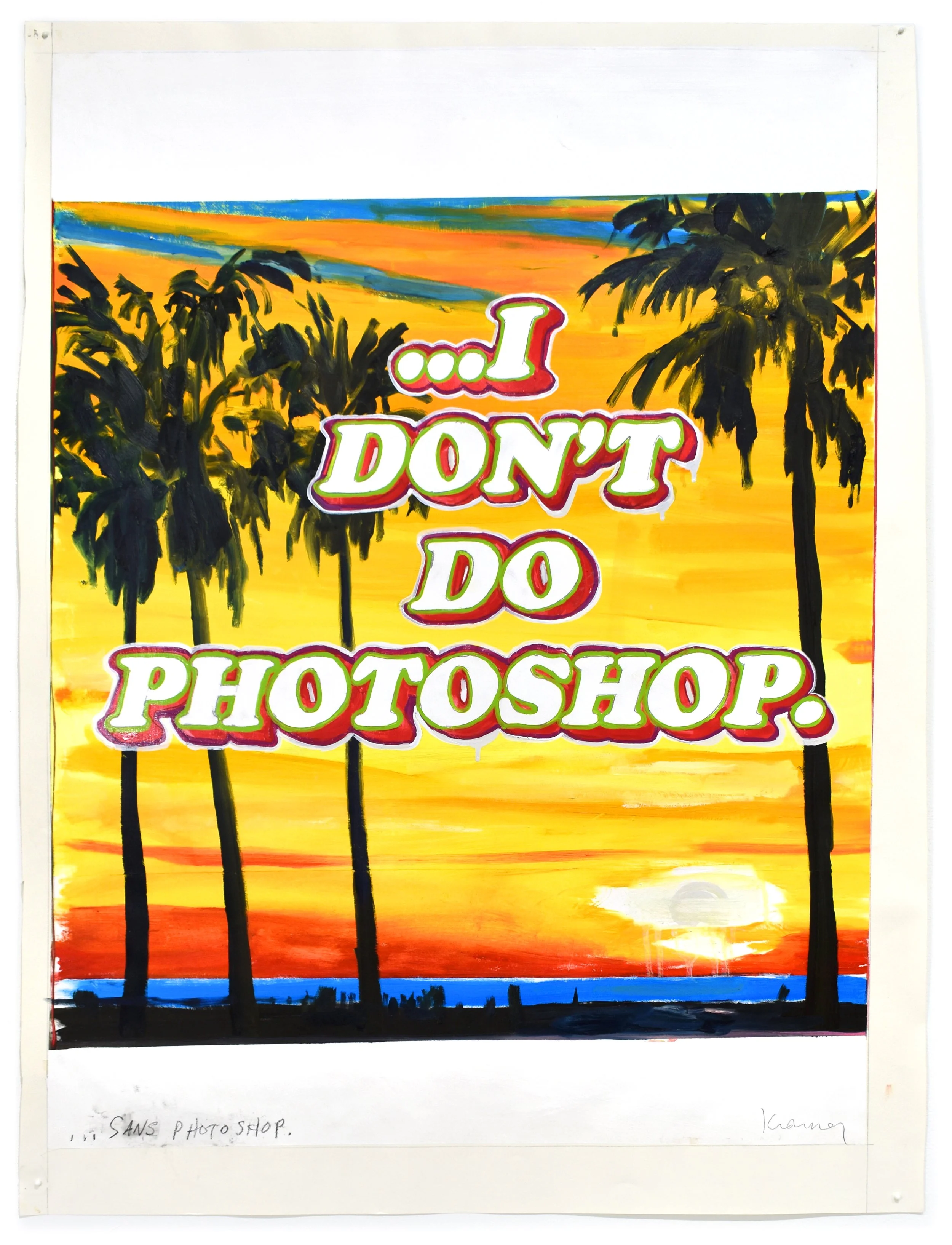  Sans Photoshop, 2024, oil, enamel, and acrylic on primed paper, 36 x 27 inches 