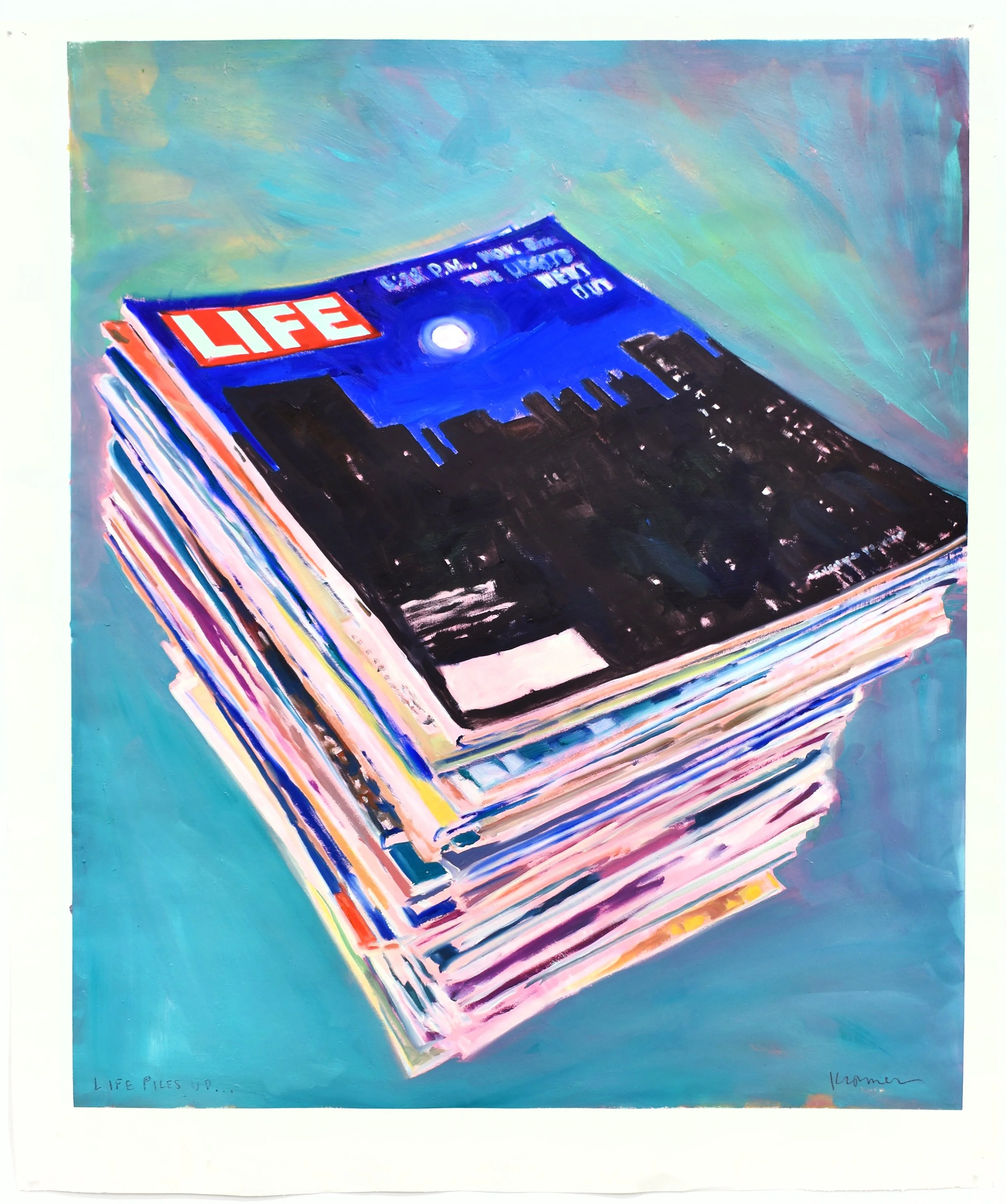  Life Piles Up, 2024, oil, enamel, and acrylic on primed paper, 36 x 30 inches 