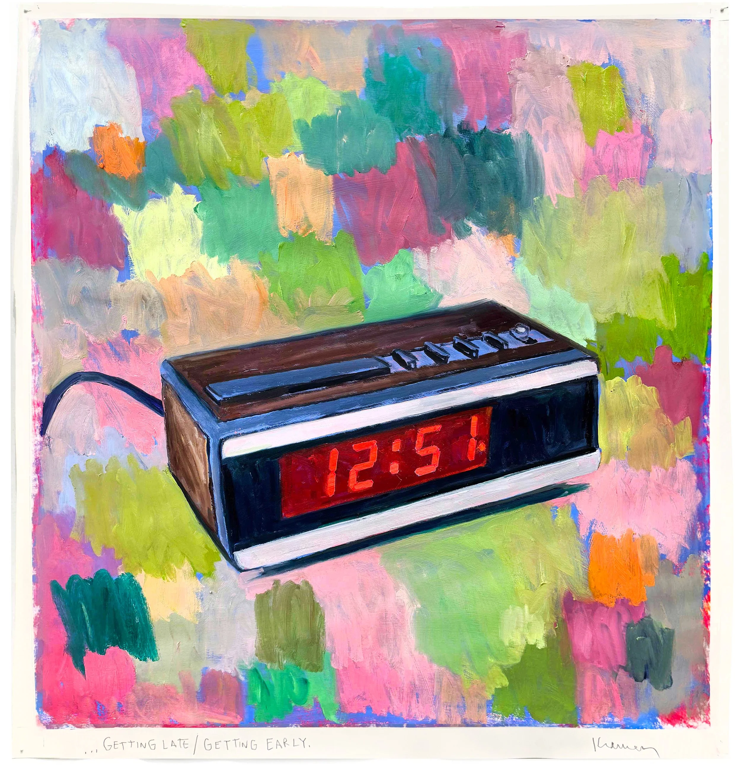  Getting Late/Getting Early, 2025, oil, enamel, acrylic on paper, 36 x 34 in 