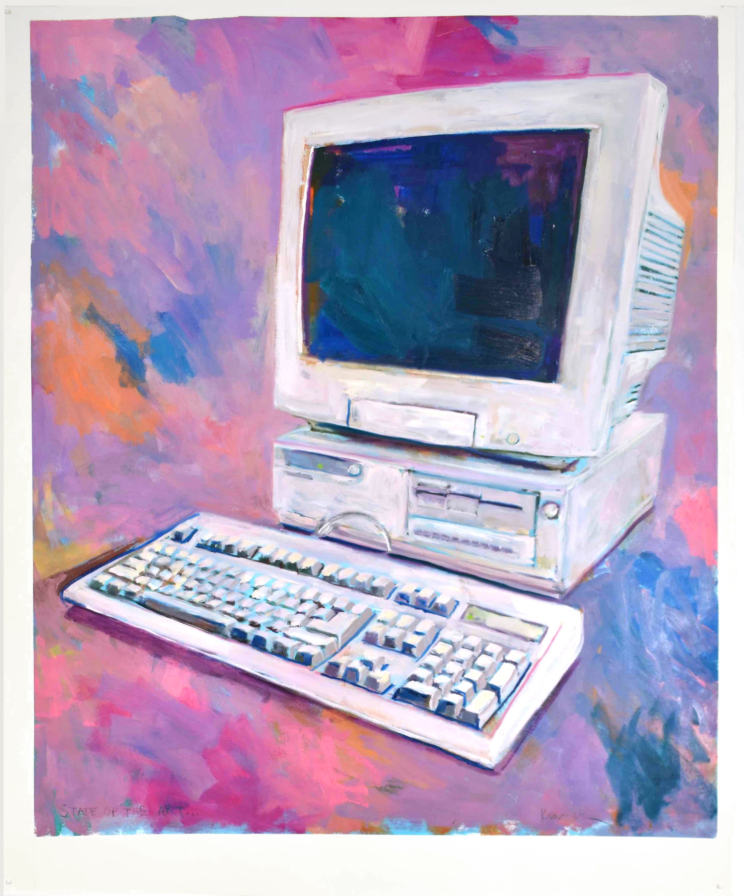  State of the Art, 2024, oil, enamel, and acrylic on primed paper, 36 x 30 inches 