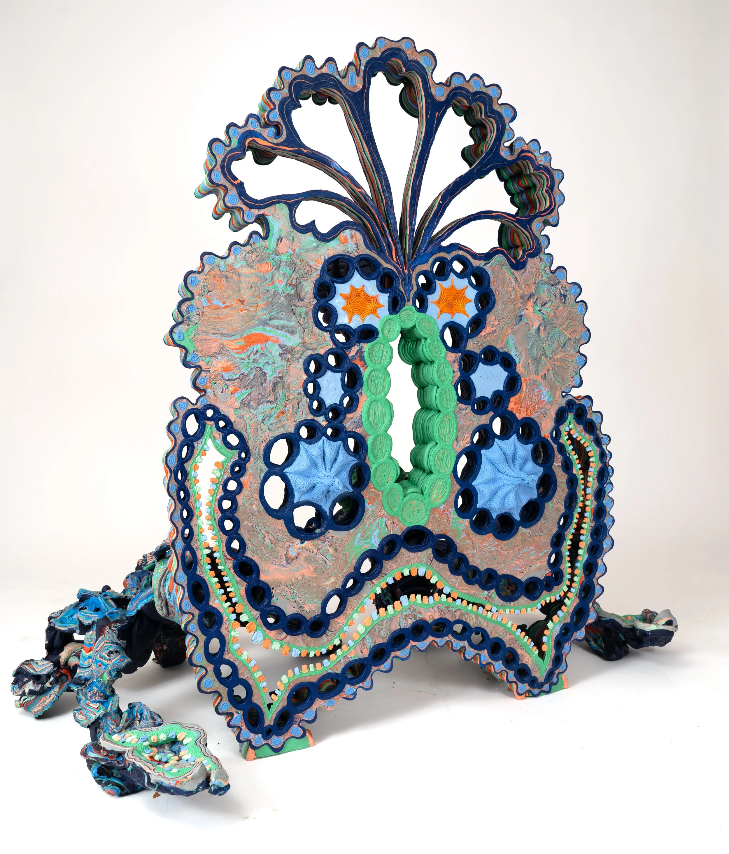   Polyphony Beyond the Baton’s Thrust,  2025, epoxy clay, dispersed pigment, 48.5 x 55 x 40 inches 