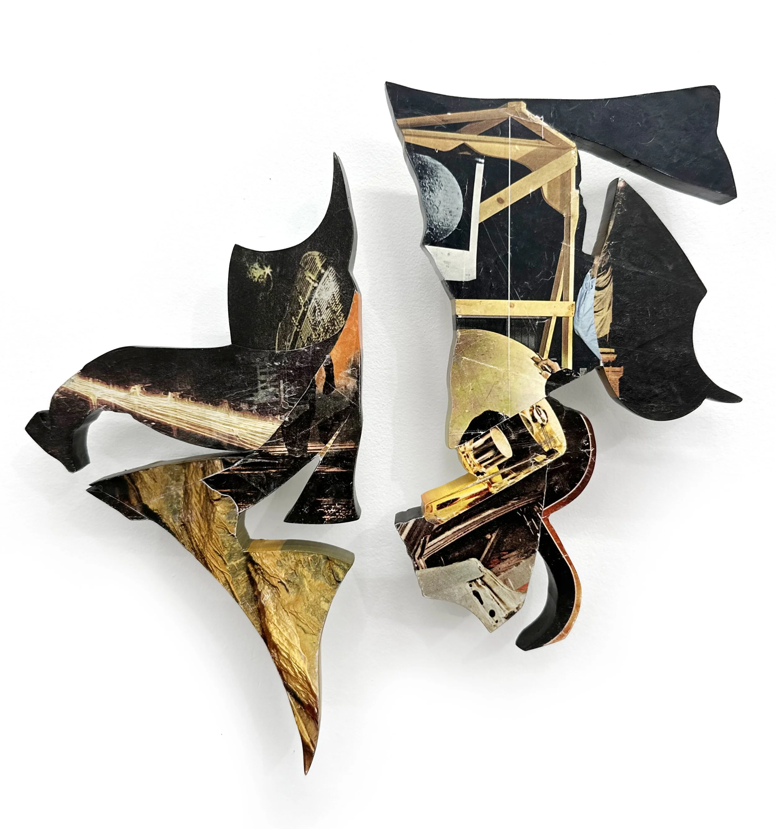  Rochelle Voyles,  Small Eclipses,  2026, mixed media collage, paper, and wood, 12 x 9.5 in 