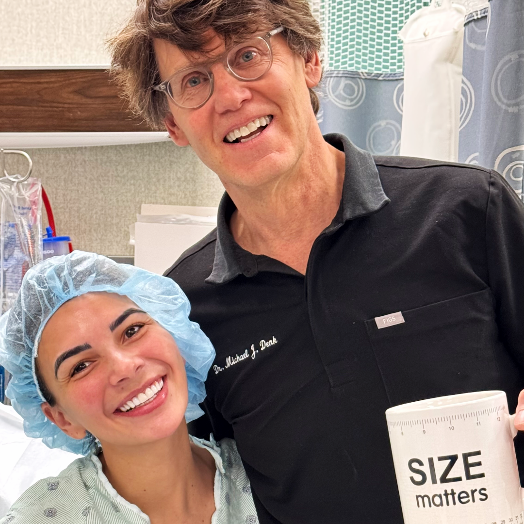 Dr. Michael Denk with a smiling patient before surgery in Virginia Beach