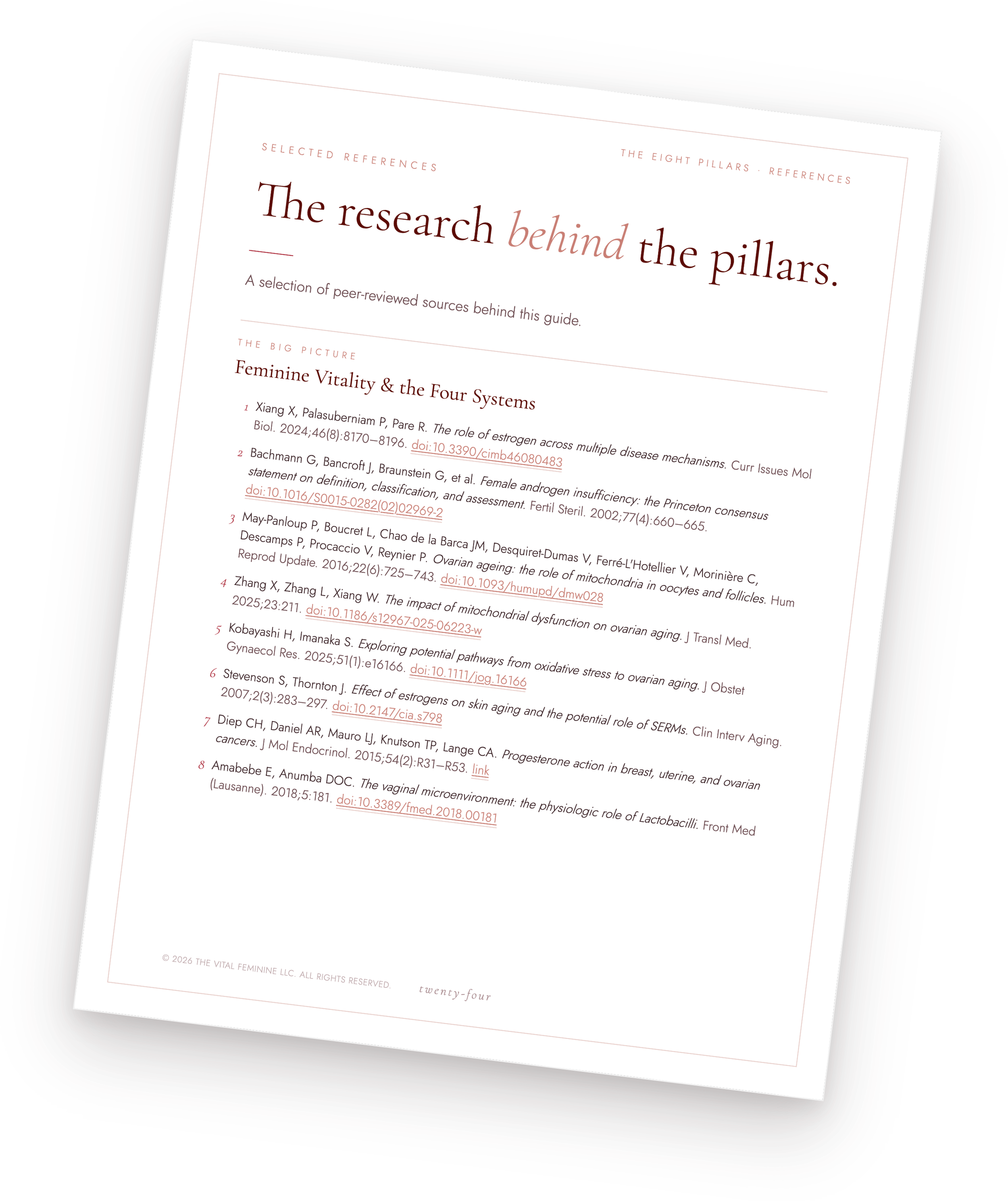 The Selected References page from The Vital Feminine Guide: The research behind the pillars