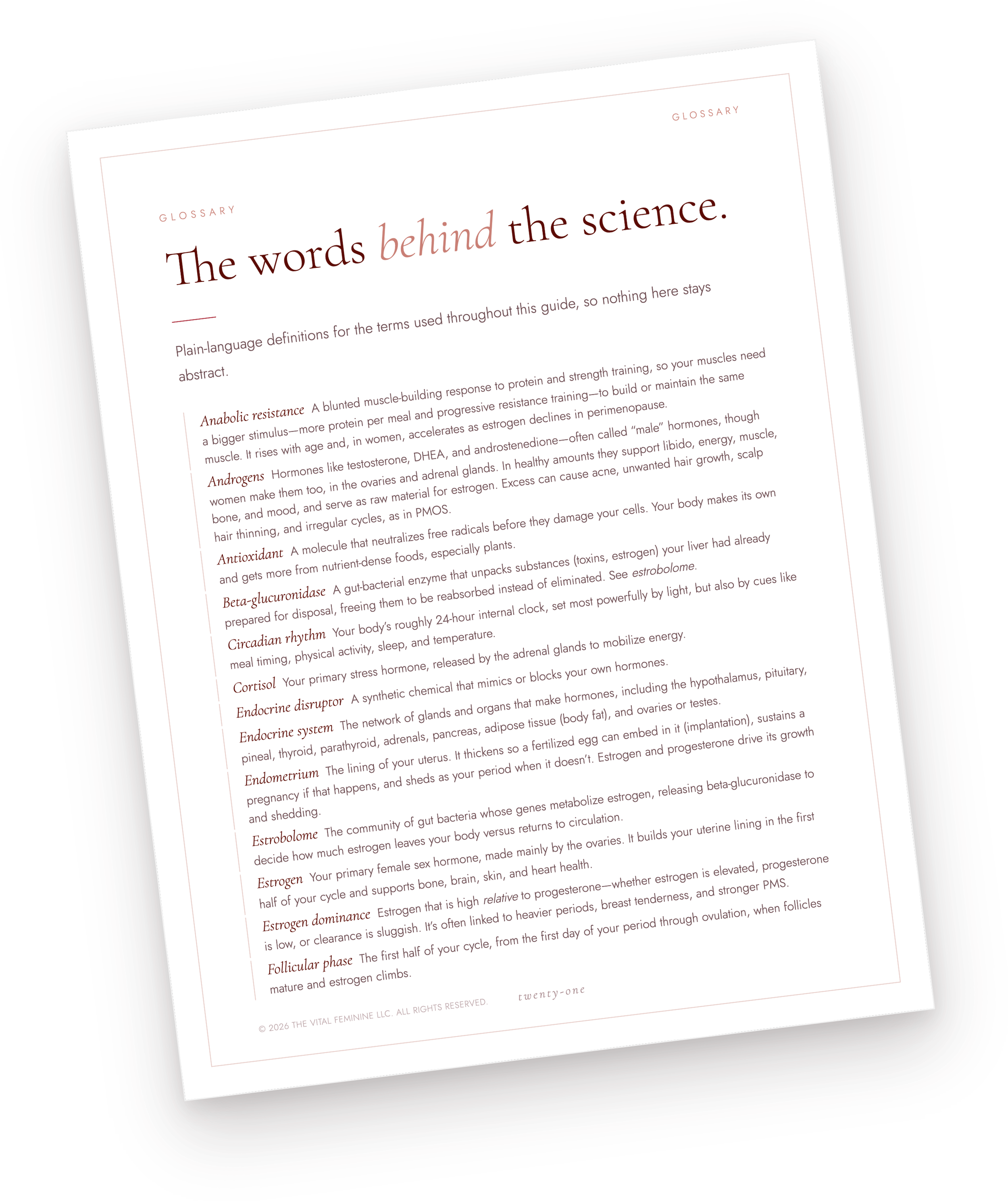 The Glossary page from The Vital Feminine Guide: The words behind the science