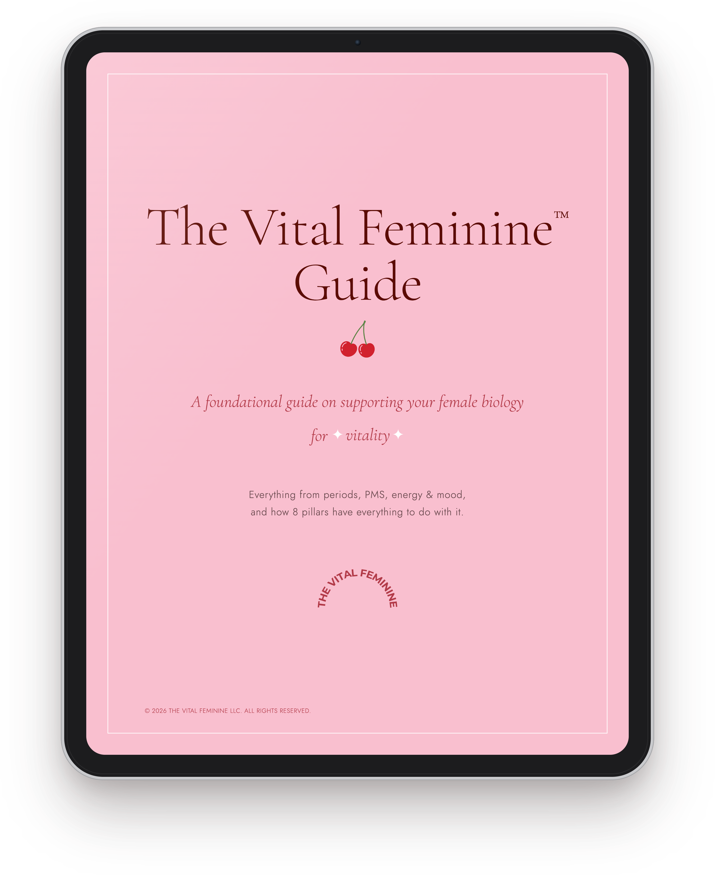 The Vital Feminine Guide cover displayed on an iPad