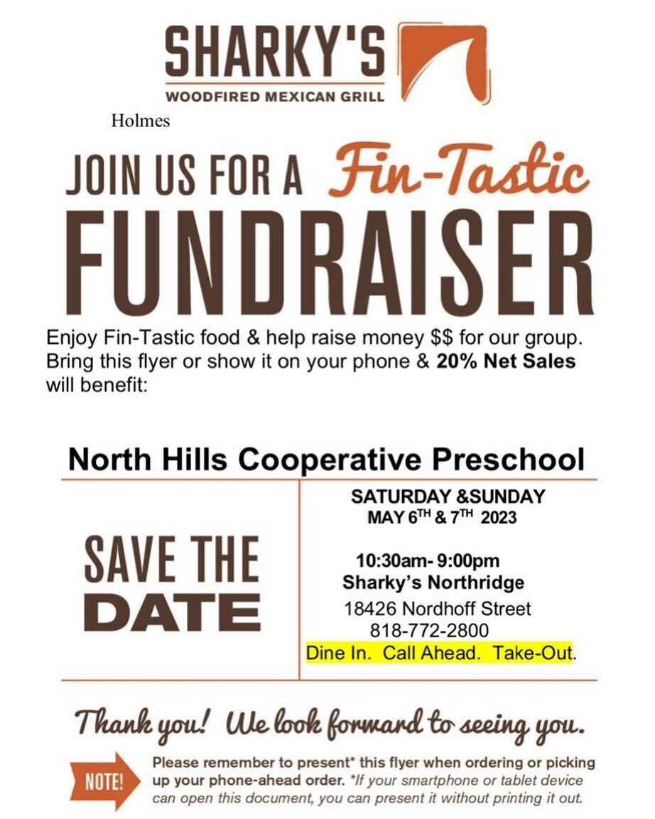 Fundraiser time 😎 May 6-7 enjoy a meal at sharky&rsquo;s and mention this flyer. Our school receives 20% of the proceeds! Please Help us spread the word