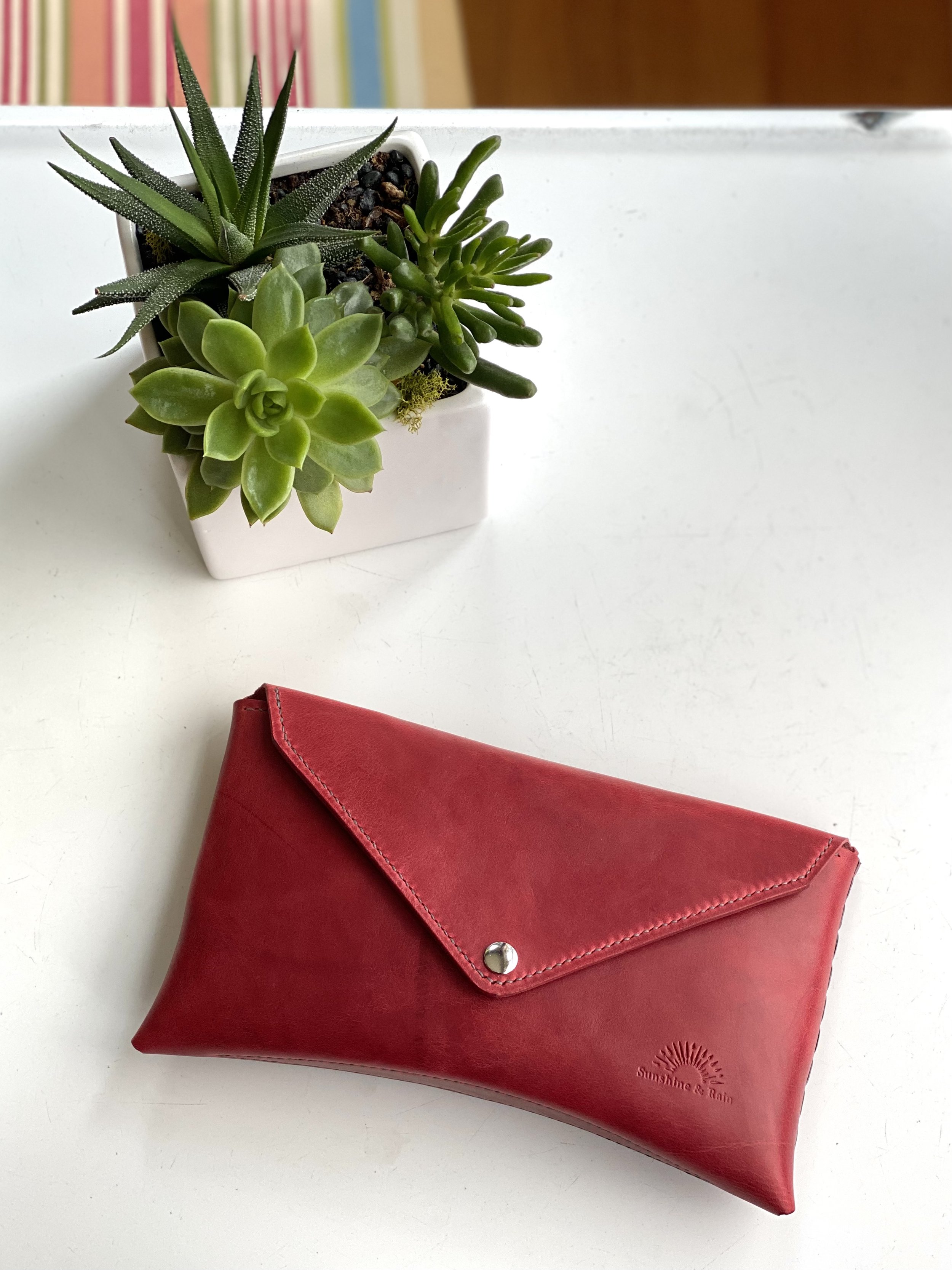 Red Leather Clutch with Custom Swarovski Stone - Allysa Payne Beverly Hills