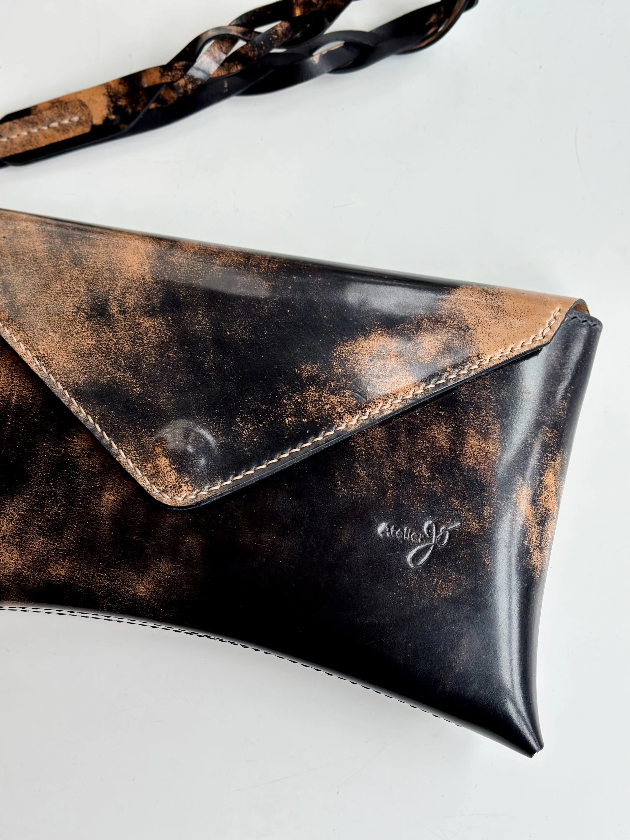 Envelope Clutch in Marbled Black Shell Cordovan