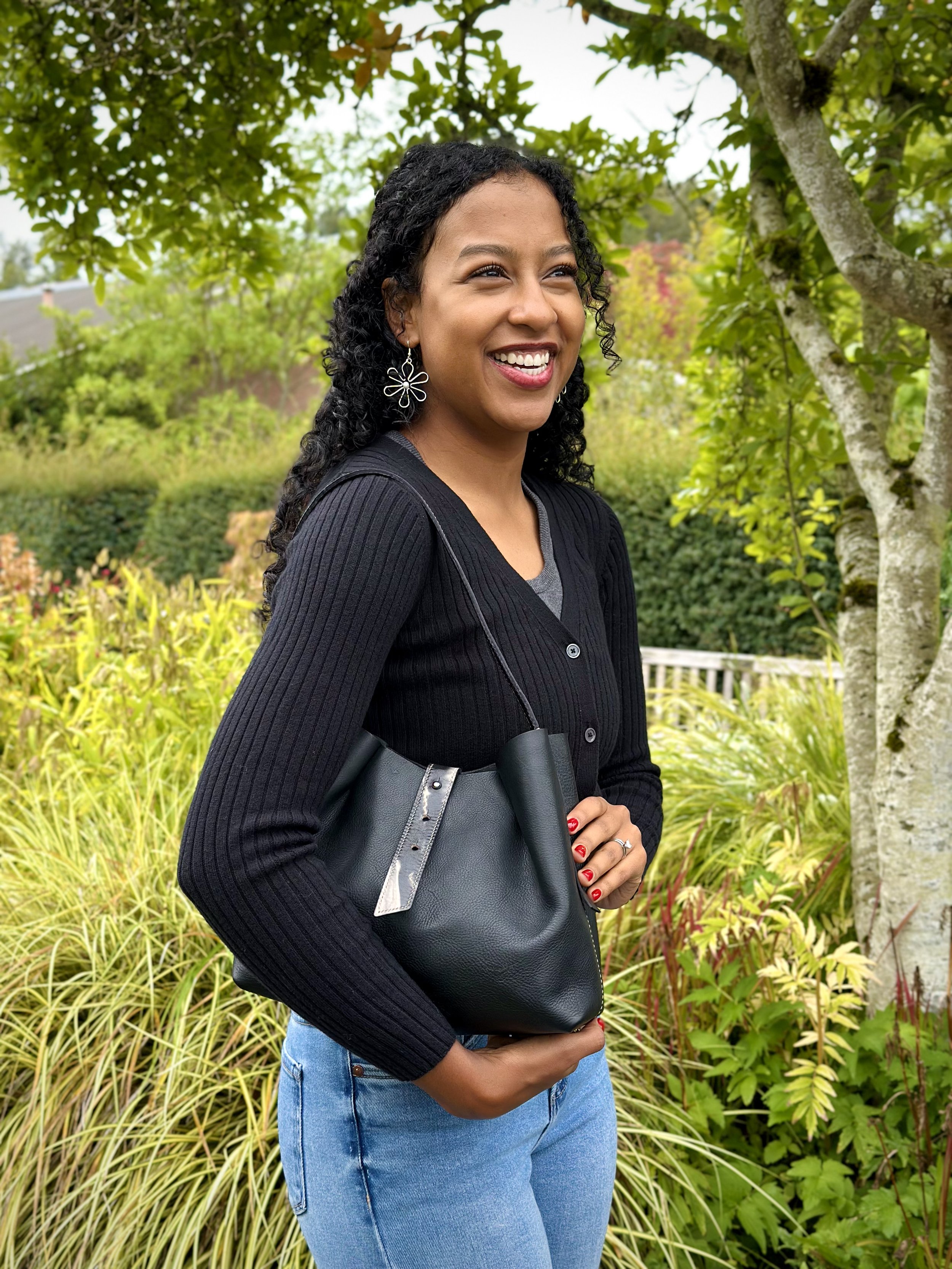 The Sweet Pleat Tote in Pebbled Black