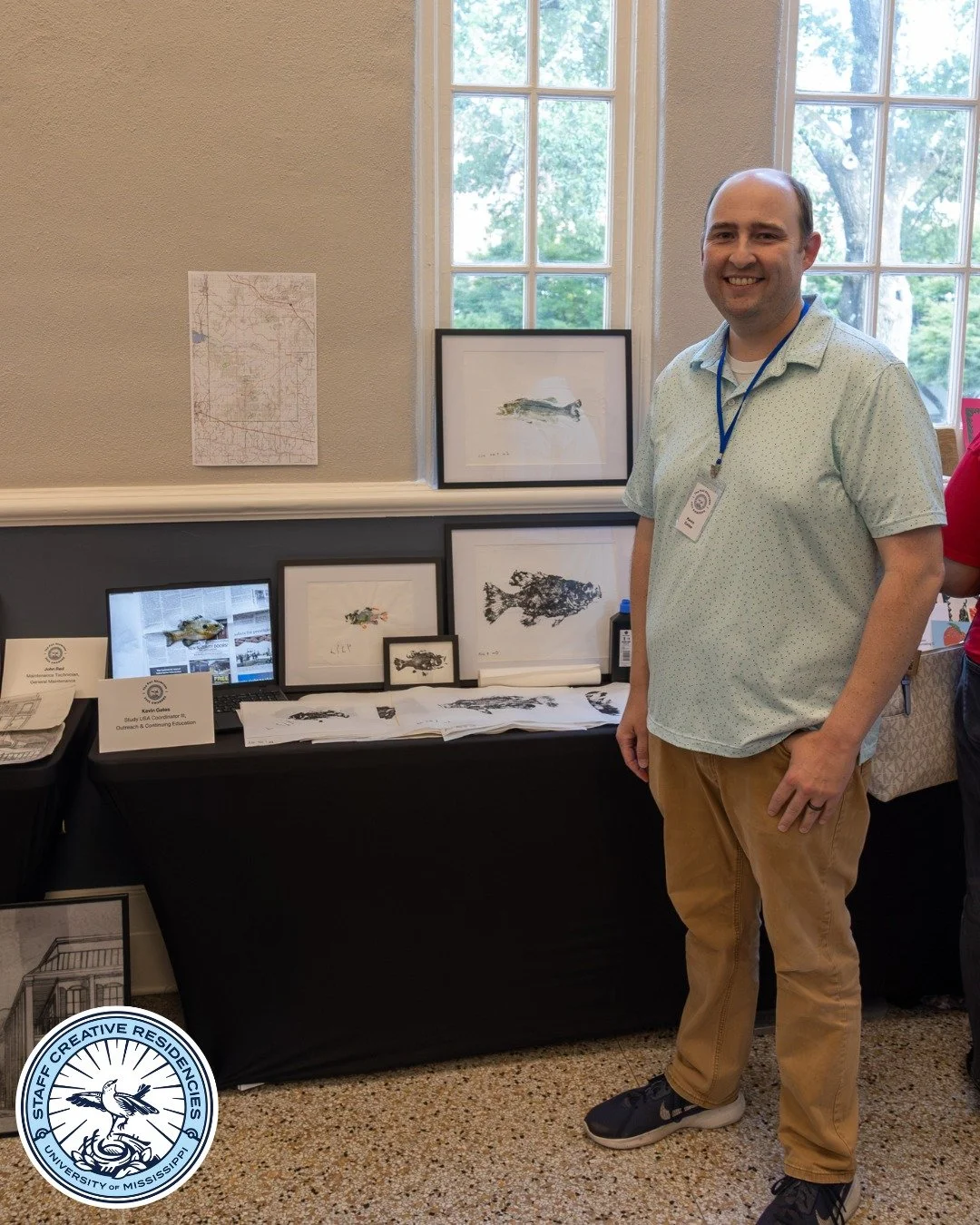 Presenting Staff Creative Residencies 2025 awardee Kevin Gates, Study USA Coordinator III in the Office of College Programs, Division of Outreach. 

With the help of the Staff Creative Residencies program, Kevin made prints of fish endemic to Norther