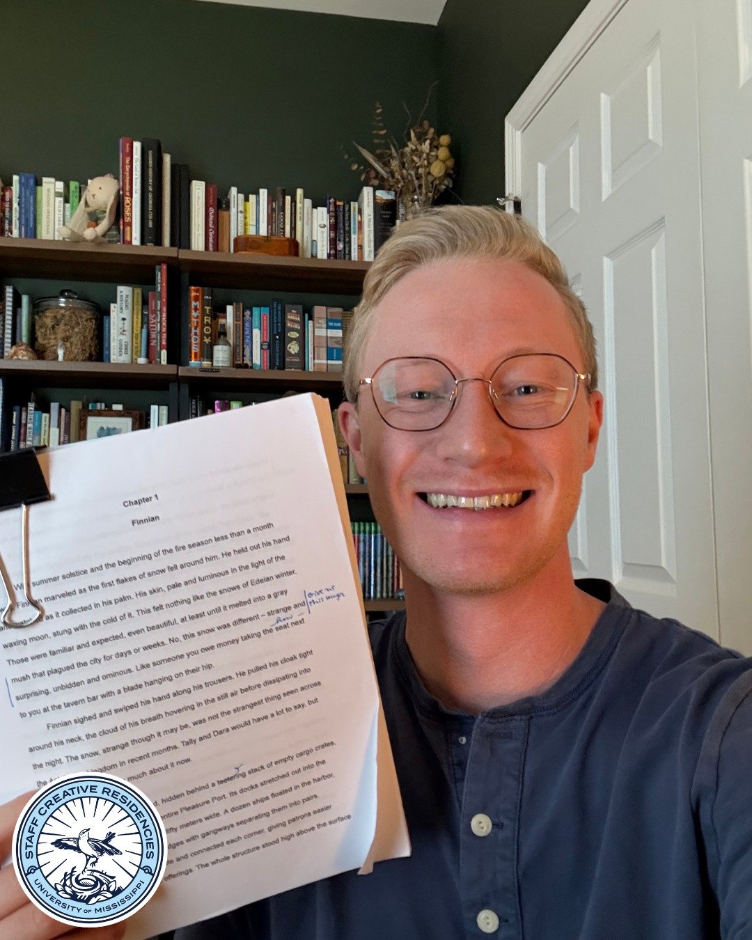 Presenting Staff Creative Residencies 2025 awardee Jacob Ferguson, Associate Director of Development for Sally McDonnell Barksdale Honors College in UM Development / Honors College.

With the help of the Staff Creative Residencies program, Jacob spen