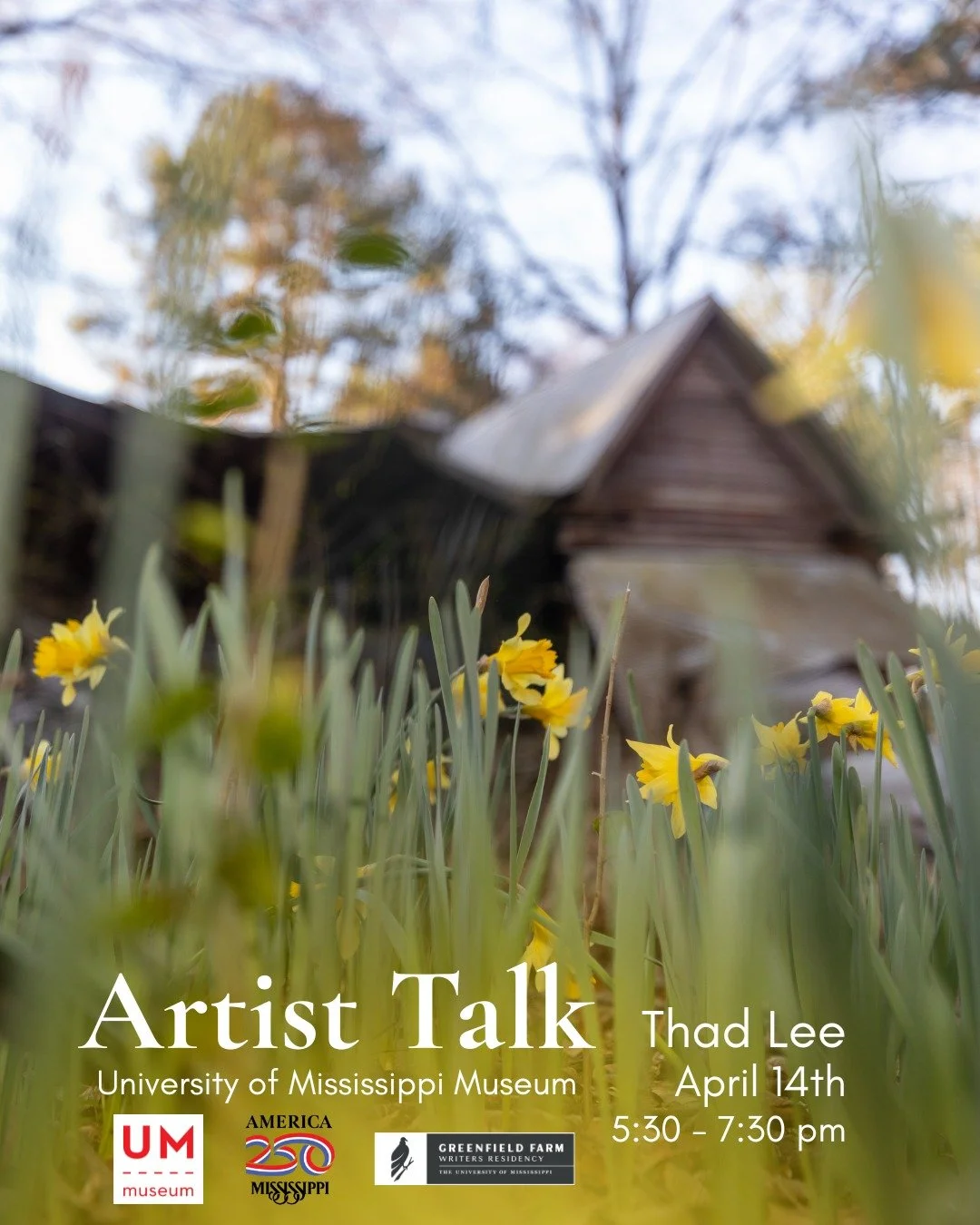 Join the University of Mississippi Museum next Tuesday, April 14th, for an artist talk with @thadflee. 

Thad Lee is an award-winning filmmaker, writer, and photographer. He studied English and Philosophy at the University of Mississippi and earned a