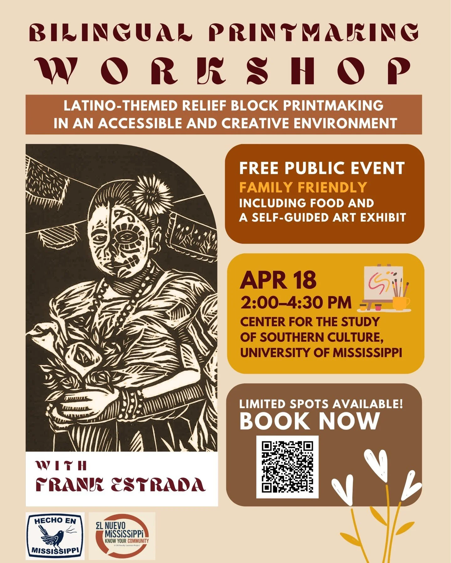 Artist Frank Estrada will lead a bilingual, Latino-themed printmaking workshop on April 18. 

Designed for students, families, and community members, this hands-on event will introduce participants to relief block printmaking in an accessible and cre