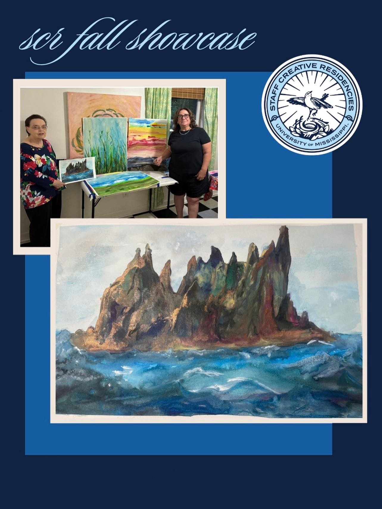Ashley Brewer is an Administrative Coordinator at the University of Mississippi. For her Staff Creative Residency project, she worked with a painting mentor. With Constance Pierce, Ashley explored how to bring acrylic ink into her watercolor painting