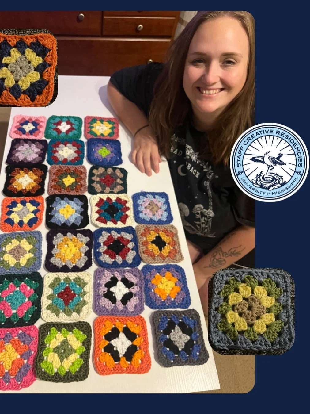 Carissa Chandler is the embedded counselor for the Ole Miss School of Pharmacy Professional Students at the University of Mississippi. Her &lsquo;2026 Book Blanket&rsquo; contains granny squares, each representing a different book Carissa has read du