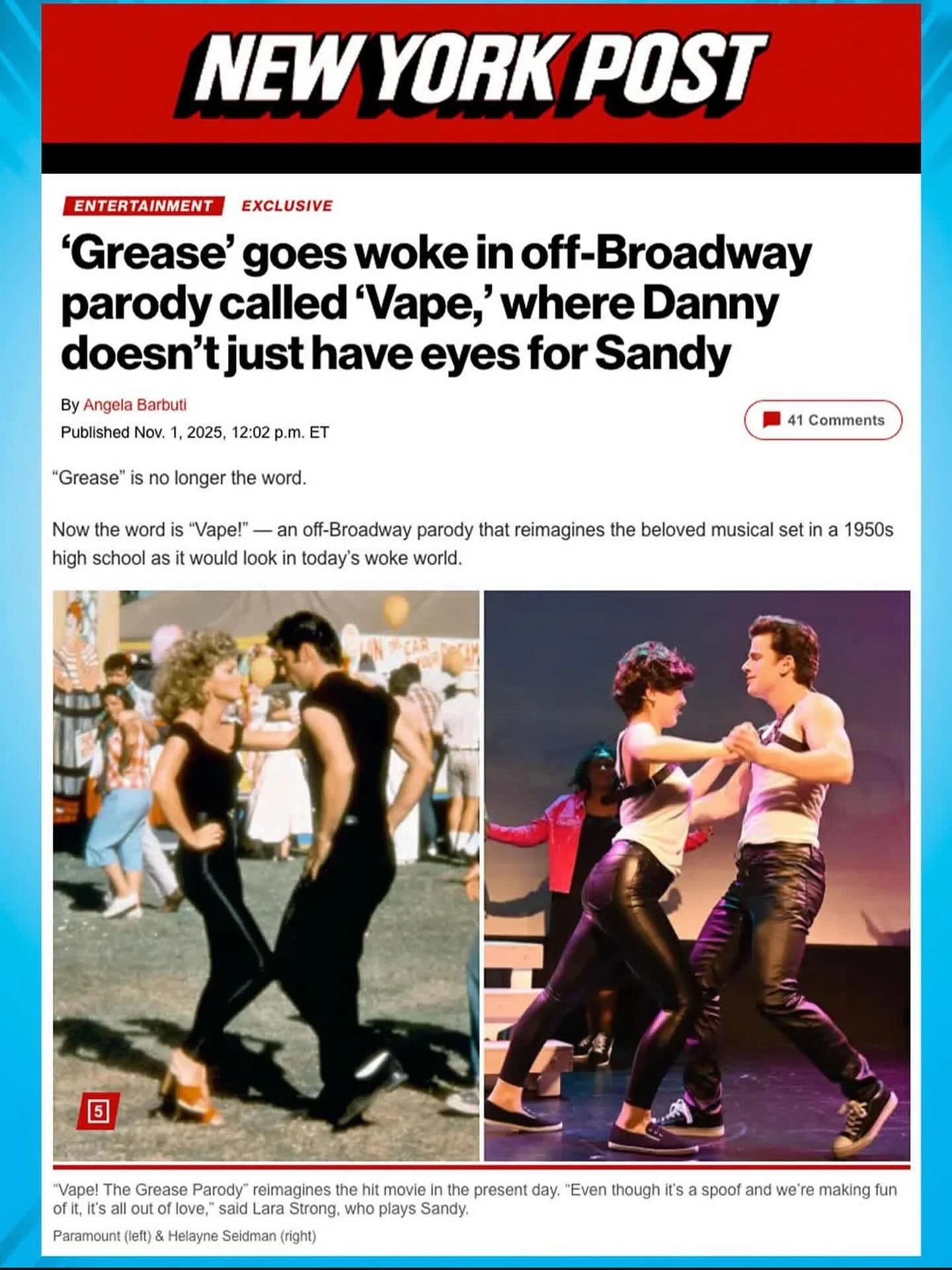 Thanks for the article @nypost 🤩

&ldquo;Rizzo, who has a pregnancy scare in the original, blames symptoms this time around on menopause.

&ldquo;You hear that guys? Rizzo&rsquo;s not pregnant. She&rsquo;s just old!&rdquo; Kenickie, the leader of th