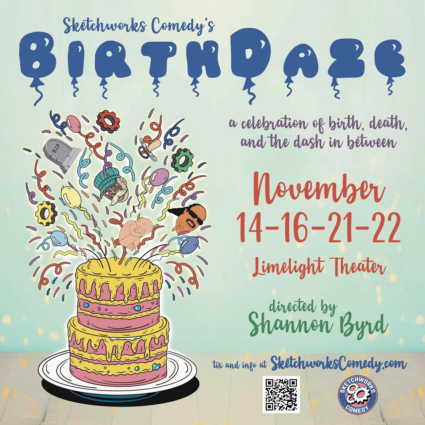 There ought to be a time,
That we can set aside
For a sketch comedy show about Life, about Death, and about the dash in-between.
BirthDaze opens NEXT FRIDAY night @limelightatl and this time around we have a Sunday show for all of you with busy weeke