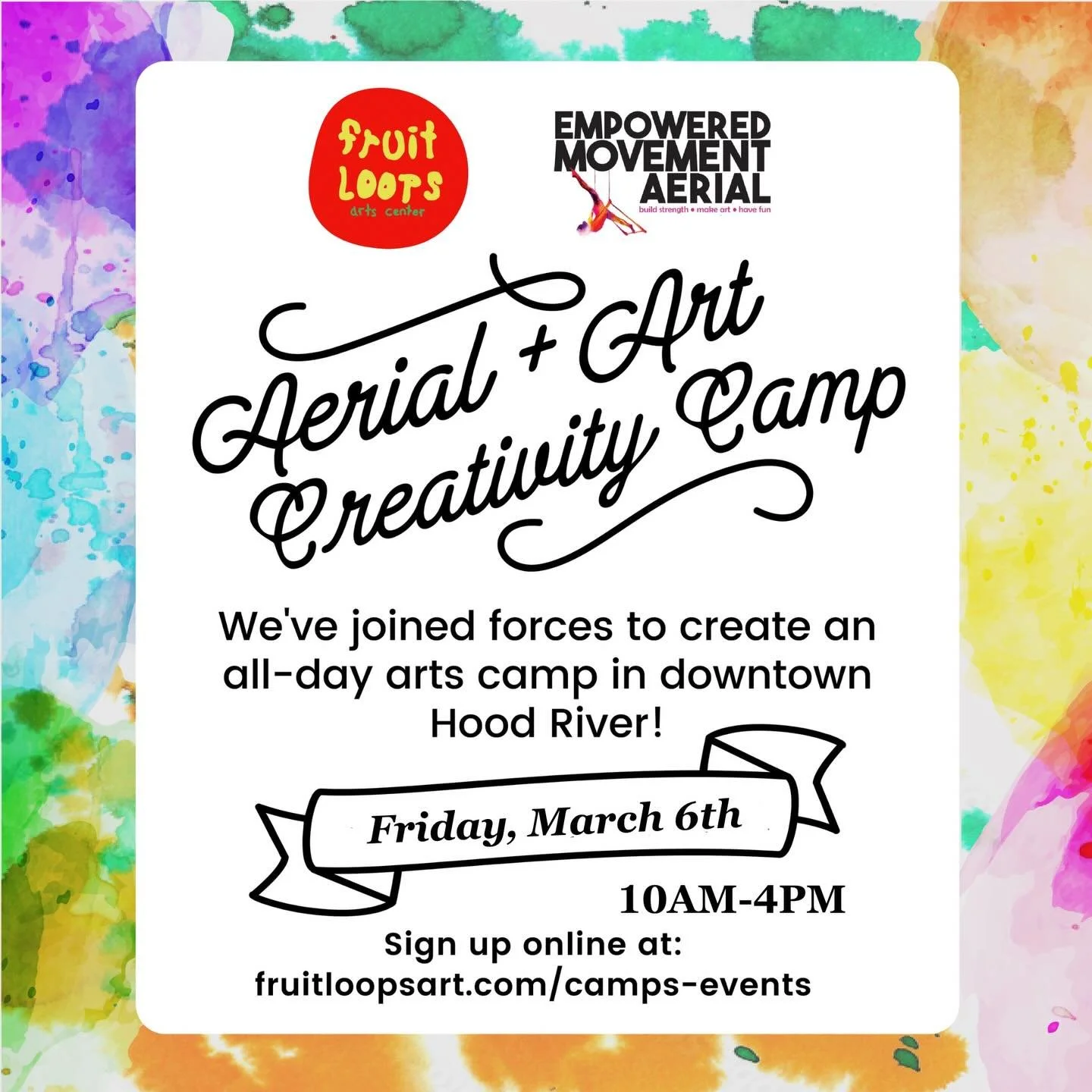 We decided to team up (again!) for our next day off camp with @empowered_movement_aerial ! these camps have been v. popular and I&rsquo;m grateful that Arwen&rsquo;s crew is available to do it with us! Camp kids will start at FLAC and end their day a