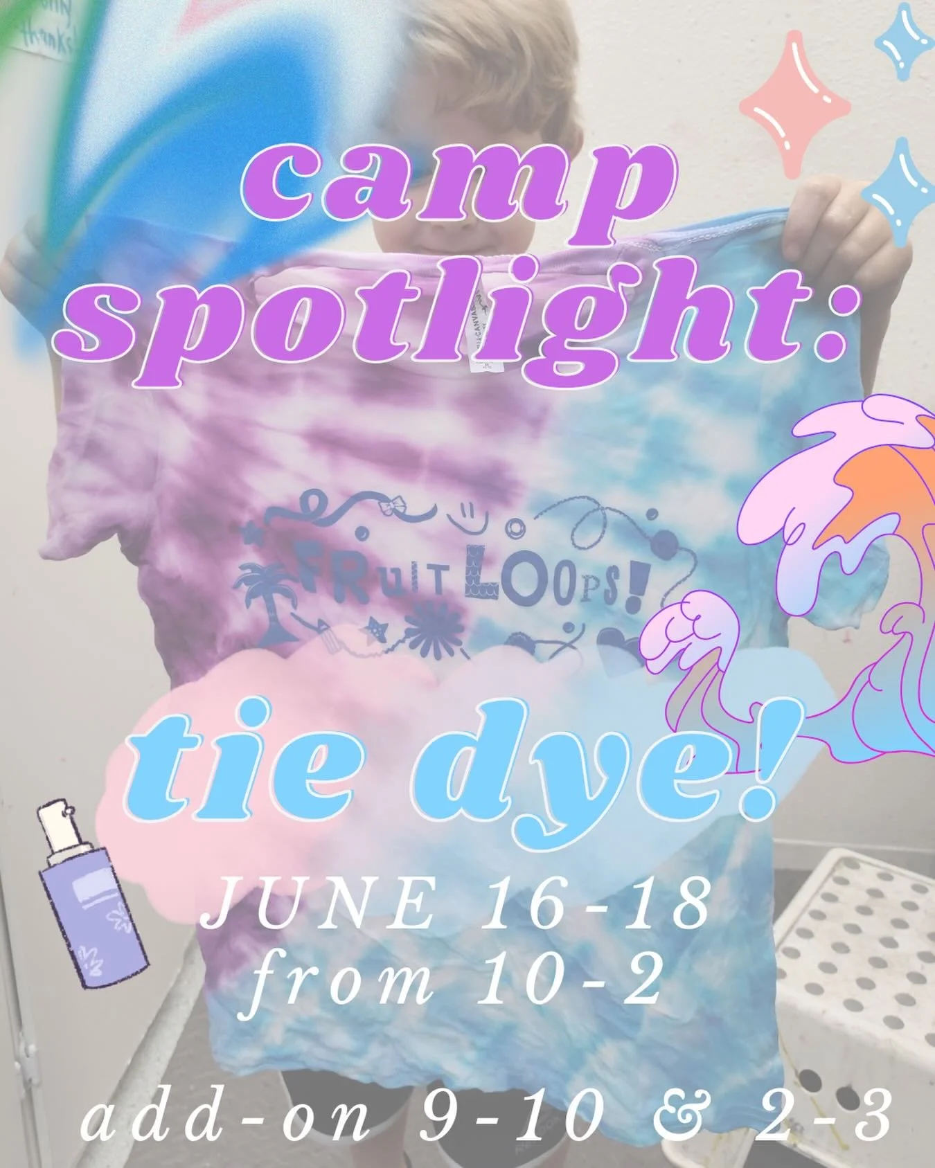 Our first camp spotlight! We love starting the summer with tie dye and it gets better every year! 🌈💥 Courtney is awesome at teaching tips and techniques and giving the kids different materials to test out their skills 🤪 they are the first kids to 