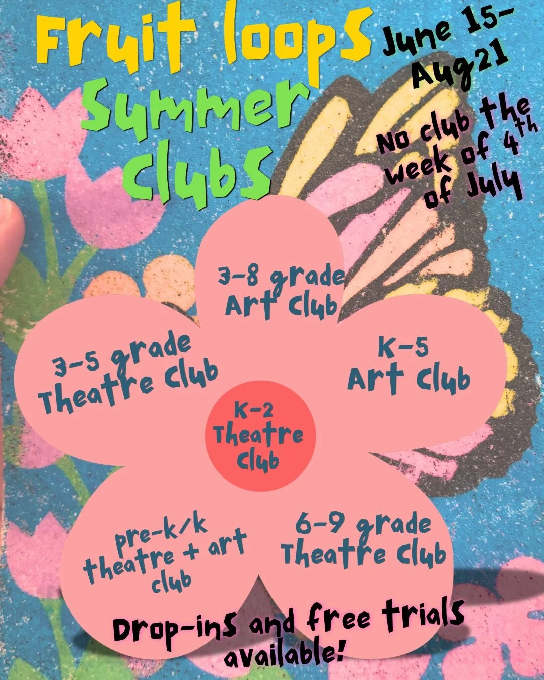 Come hang out at the art center this summer! We&rsquo;ll be crafting and playing just like we always do. Our programs are built for drop-ins so that you can sign up for the weeks you&rsquo;ll be in town. If you have a cousin visiting, they can come! 