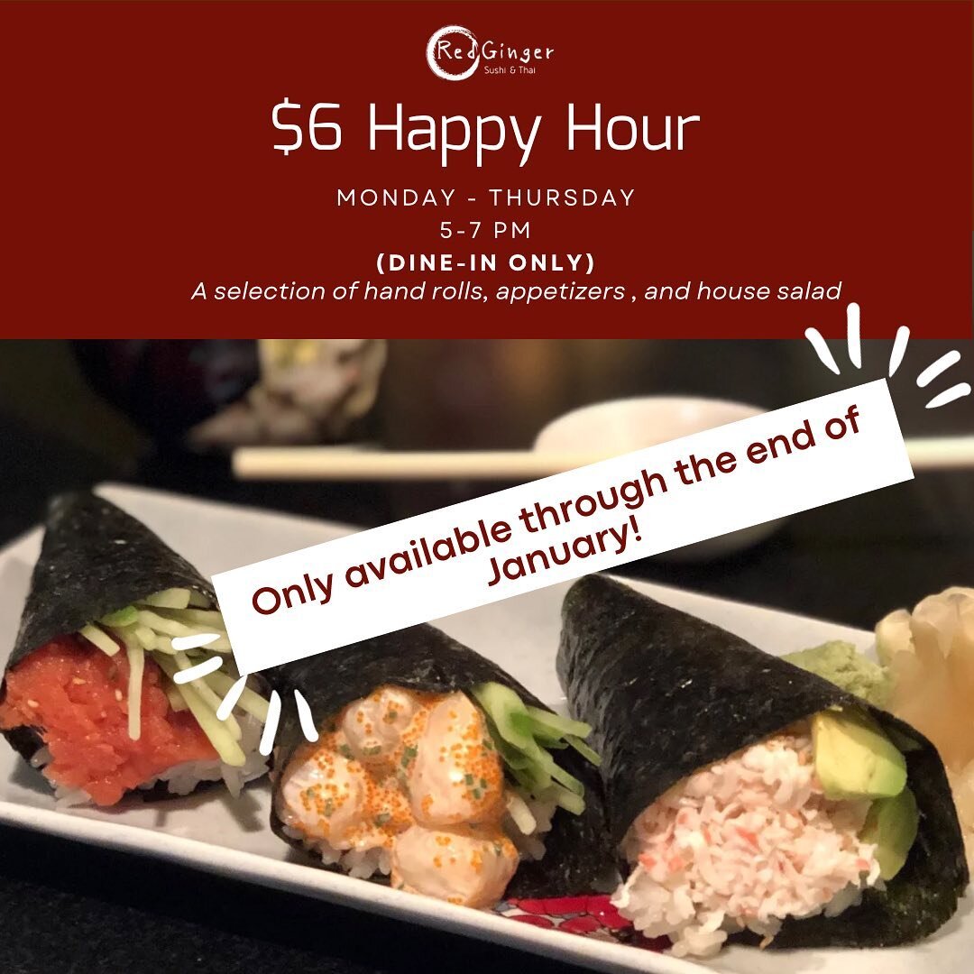 Enjoy while it lasts. Our famous happy hour will end this month, January!! Come and enjoy our $6 menu for hand rolls, appetizers, and salad. 😊
&bull;
&bull;
&bull;
#sushi #delicious #deliciousfood #sushilovers #sashimi #sashimilover #sushibar #fresh