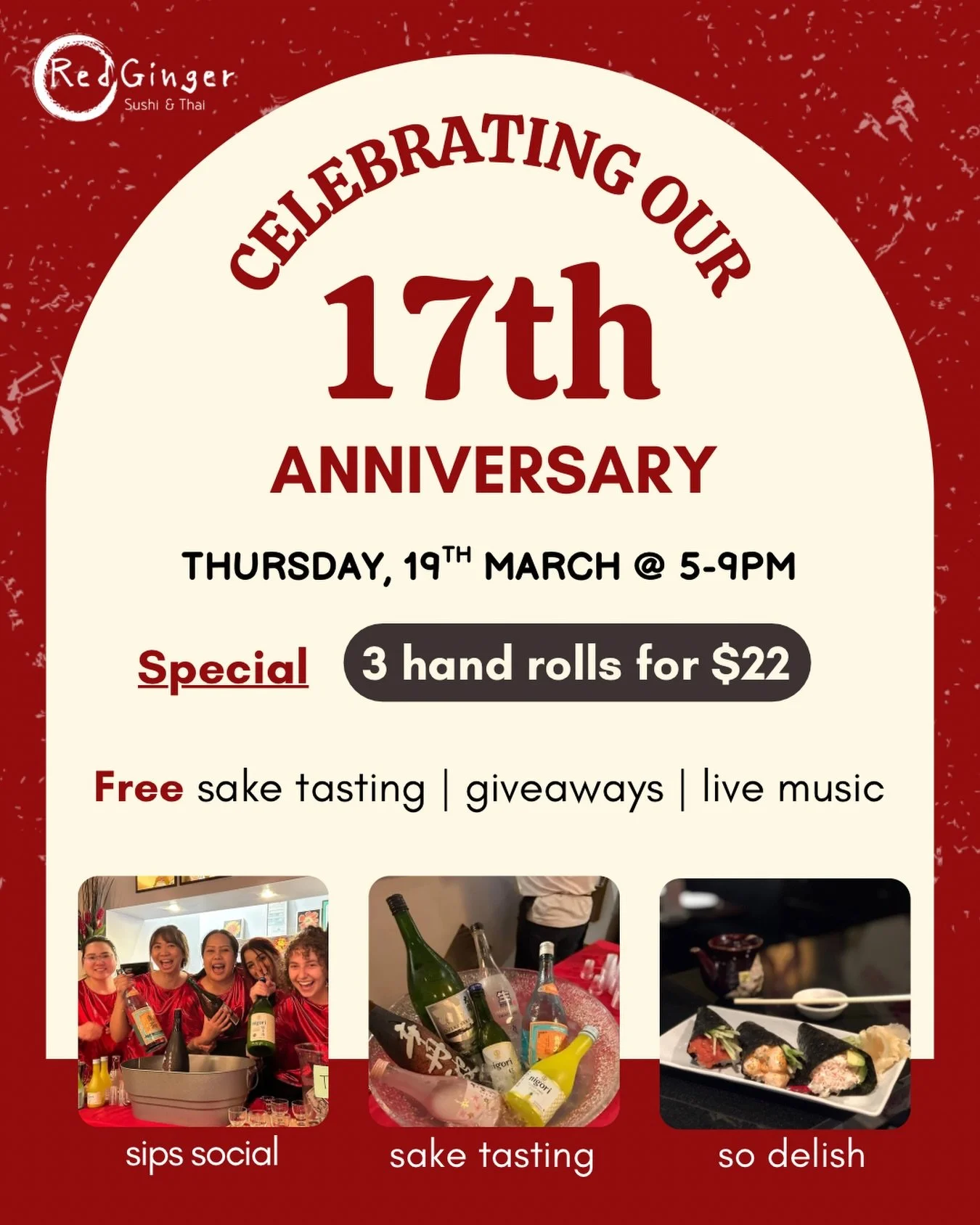 Our popular hand-roll deal is back for our 17th anniversary celebration 1️⃣7️⃣🎊🍾 Mark your calendar on Thursday, 19th at 5-9PM. We have a giveaway surprise for you! 🎁
&bull;
&bull;
&bull;
#sushi #delicious #deliciousfood #sushilovers #sashimi sash