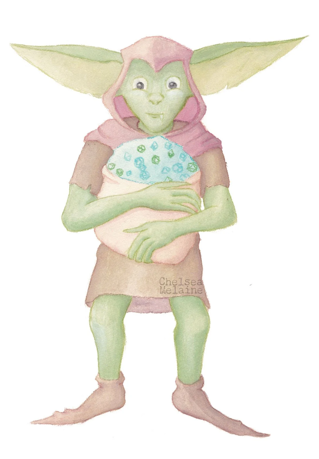 Dice Goblin: Watercolour and pencil