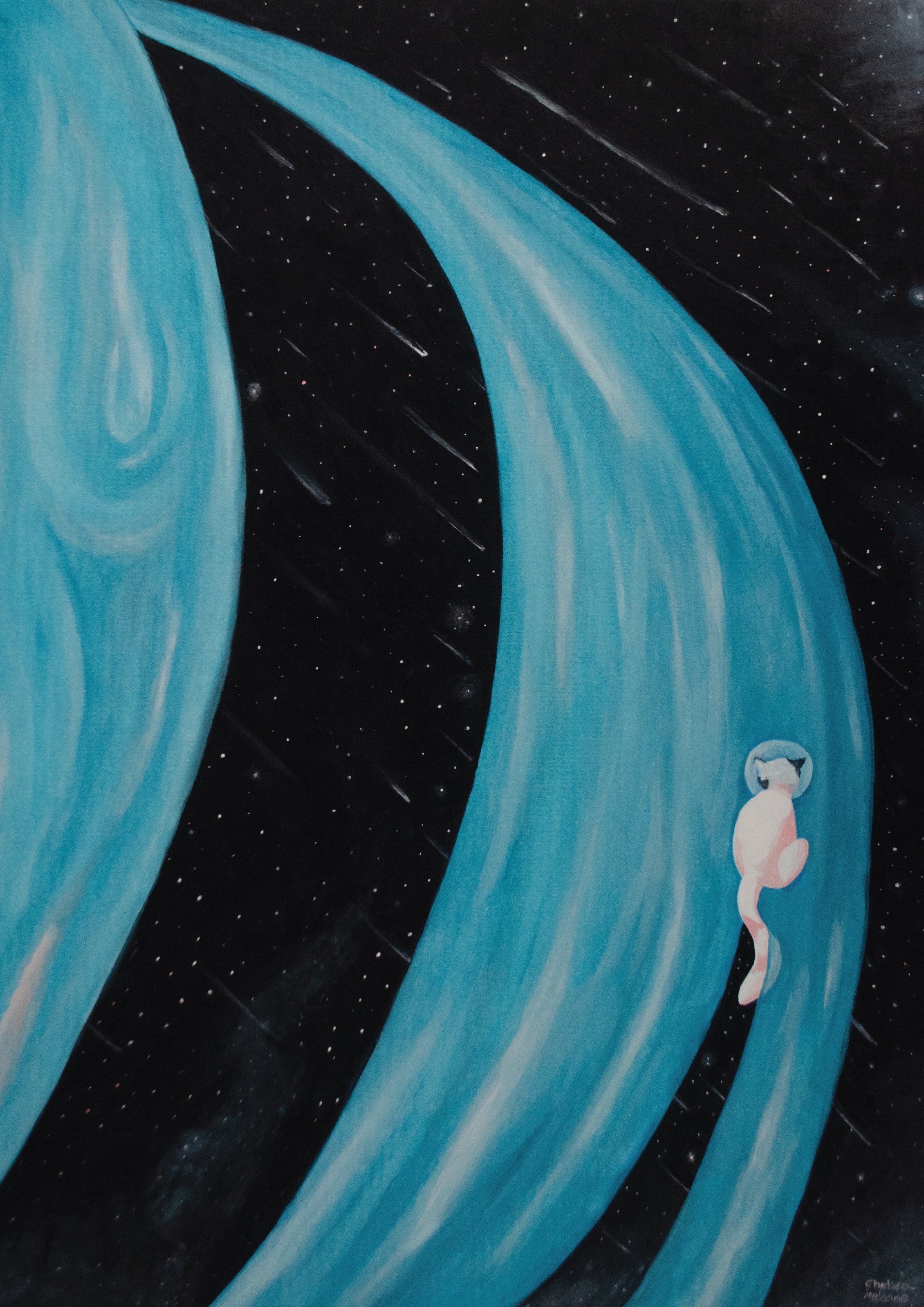 Cat-stronaut #1: Gouache
